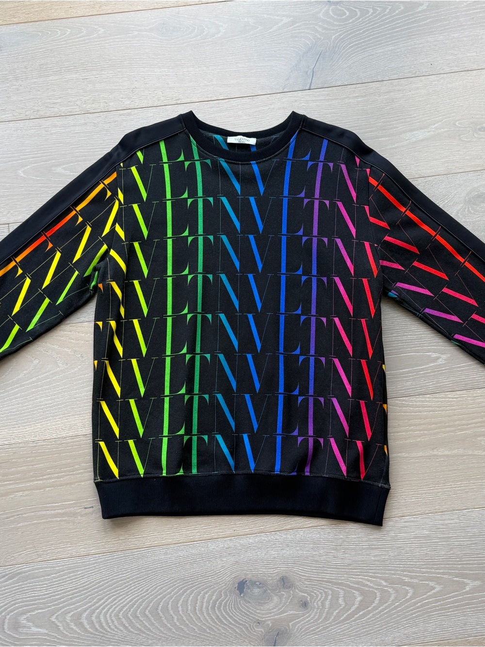 Valentino Black Crewneck Sweater with Multicolor VLTN Monogram